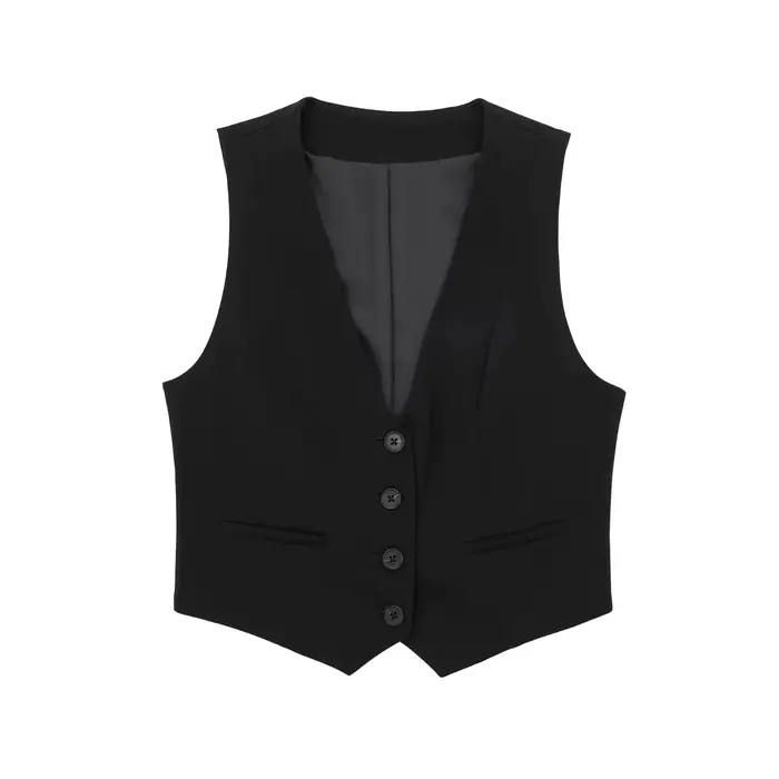 HH – gilet sans manches pour femmes, col en v, simple boutonnage, taille haute, poche latérale, pant