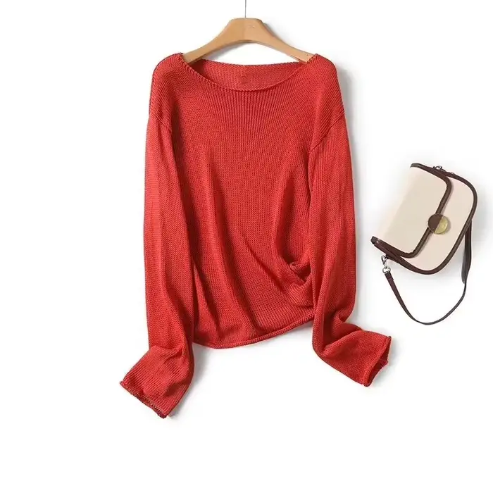 Maxdutti-Pull minimaliste en tricot pour femme, style paresseux français, article rouge, nouveautés,