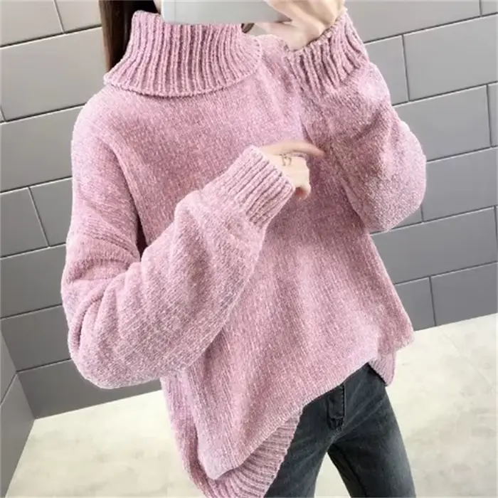 Pull en chenille à col roulé pour femme, nouvelle collection automne-hiver 2026, ample, élastique, é