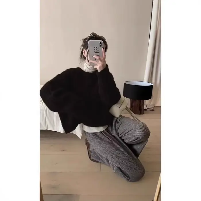 Pull épais pour femme, haut court torsadé marron