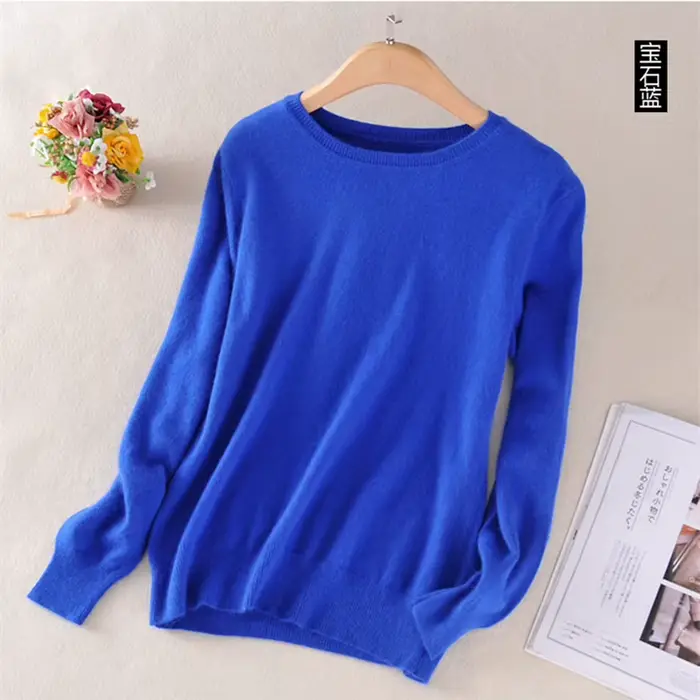 Pull en cachemire coton mélangé classique col rond pour femmes automne hiver occasionnels spéciaux
