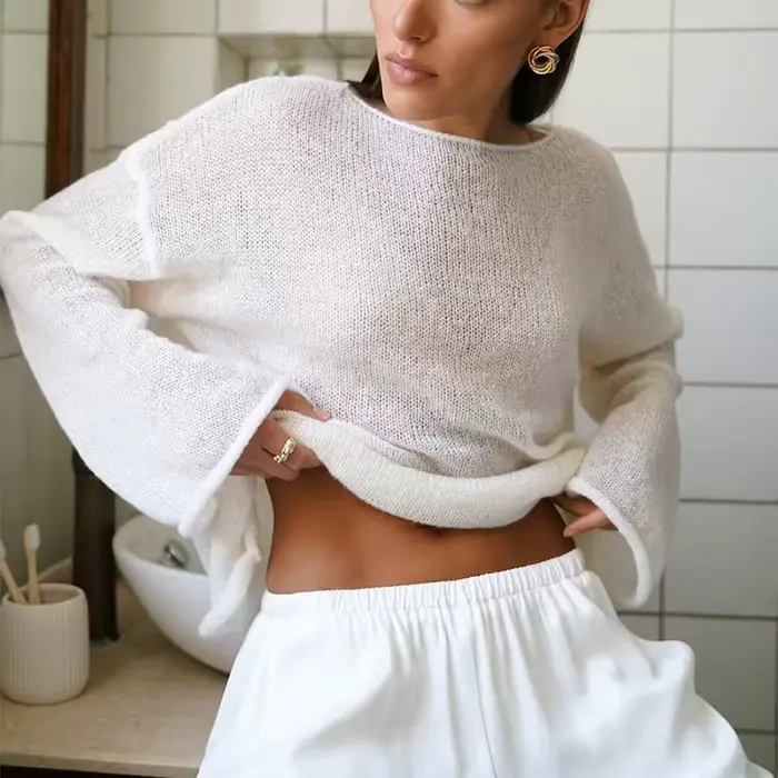 Pull en tricot en maille transparente pour femme