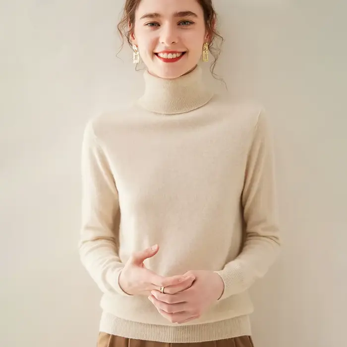 Pull à col roulé en cachemire pur pour femmes, élégant et confortable pour les occasions automnales et hivernales