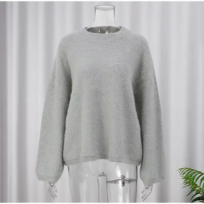 Pull gris épais pour femme, haut en tricot polaire brossé, confortable, haut de gamme, doux, chaud, 