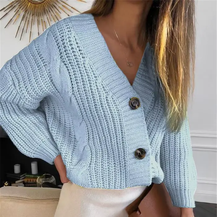 Cardigan décontracté à manches longues pour femmes, pull à col en V, style manteau côtelé, streetwea