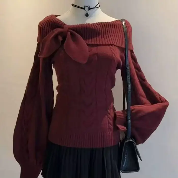 Pull en tricot doux de style preppy chic des années 2000 pour femmes occasions spéciales automne hiver