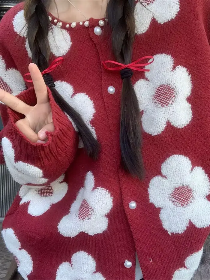Veste pull Jacquard Cardigan automne et hiver, nouveau Style, manches longues, fleur, extérieur, hau