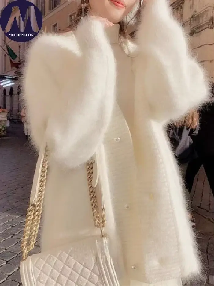 Pull ample à col en V pour femme, cardigan élégant en polyester, hauts magnifiques pour automne et hiver, style coréen, confortable et chic