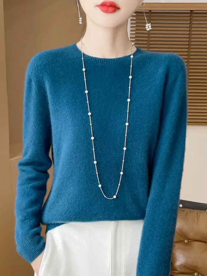 Femmes automne hiver 100% laine mérinos pull pulls col rond confort doux cachemire tricots femme Base bas