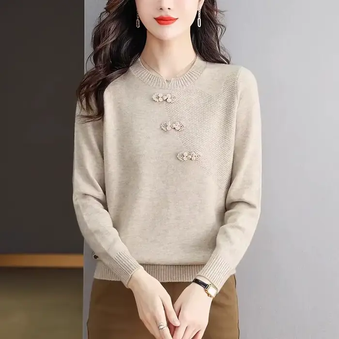Pull chinois pour femmes, nouveau manteau, chemise à bascule, grande taille, haut en tricot pour dam