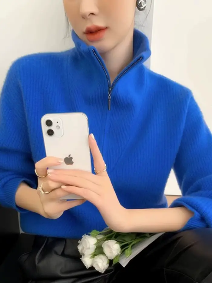 Pull en cachemire épais à grand revers pour femme