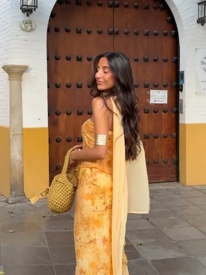Ensemble jupe et haut imprimé urbain pour femme – Blouse plissée à col en V et manches longues évasées