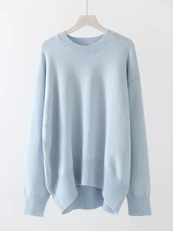 Pull basique surdimensionné bordeaux pour femme, col rond, chaud, ample, tricot, vêtements d'hiver, 