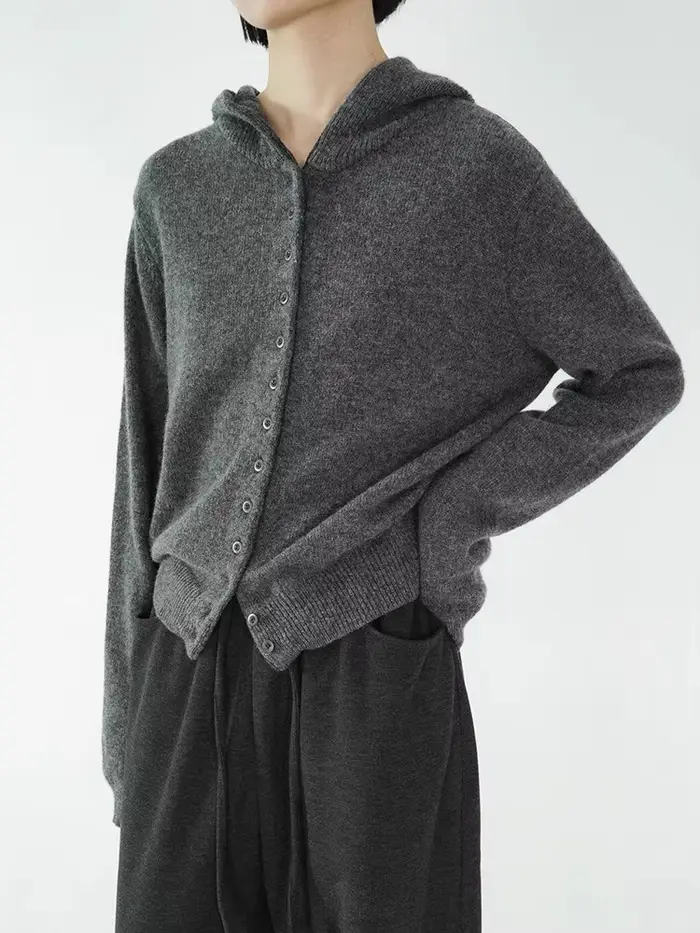 Cardigan à capuche Emperoe Goat en pur cachemire bleu ciel pour femme, coupe ample, bureau dame, automne hiver 2025, 100% cachemire, simple boutonnage, ouverture totale, tricoté, option de couleur bleu ciel, expédition depuis Chine