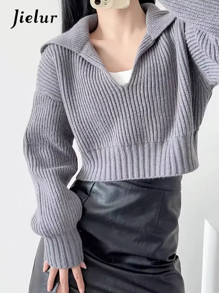 Jielur-Pull à col en V pour femme