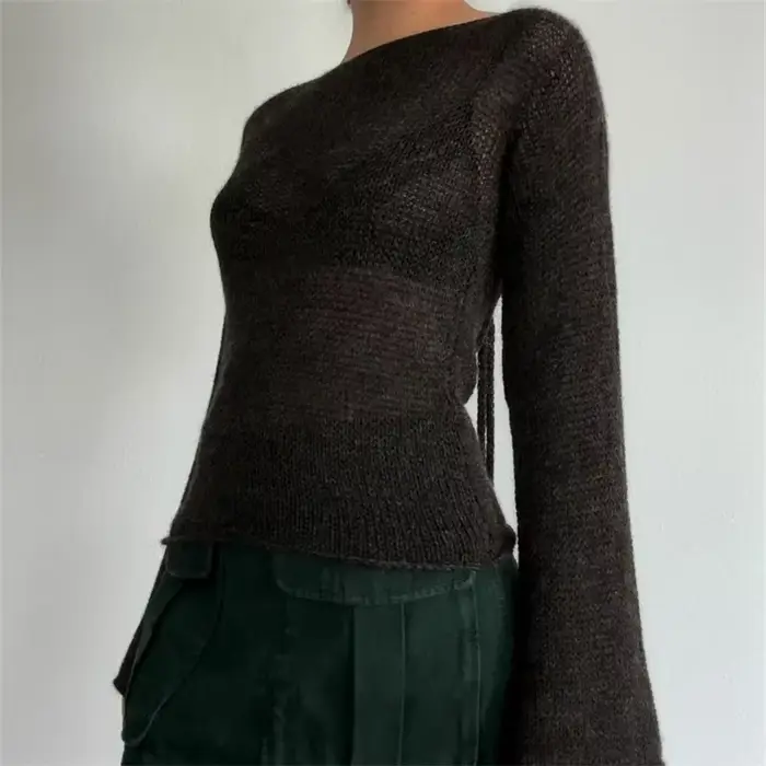 Pull à Manches sulfet Col Bateau pour Femme, Vêtement en Tricot Solide, Décontracté, Noir