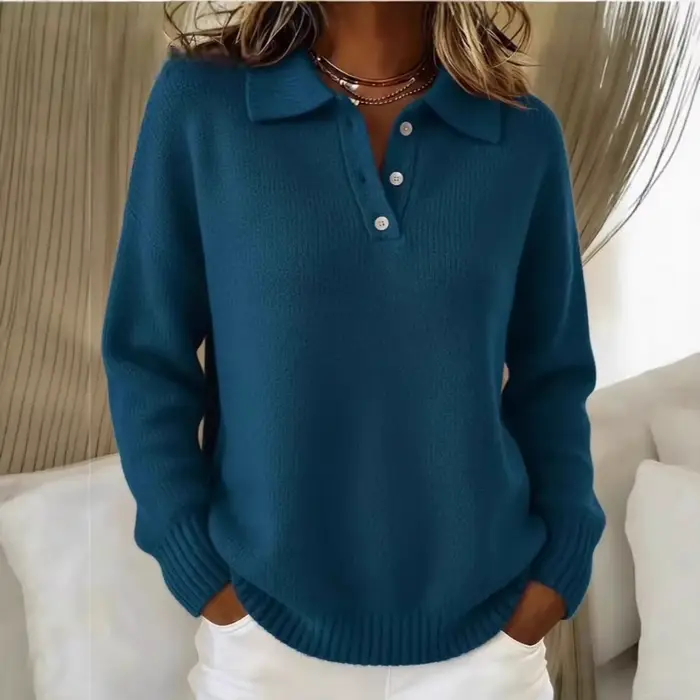 Nouveau pull polo à revers pour femme, coupe ample et décontracté, doux et moelleux, polyester épais, col rabattu, automne-hiver 2026 occasions spéciales