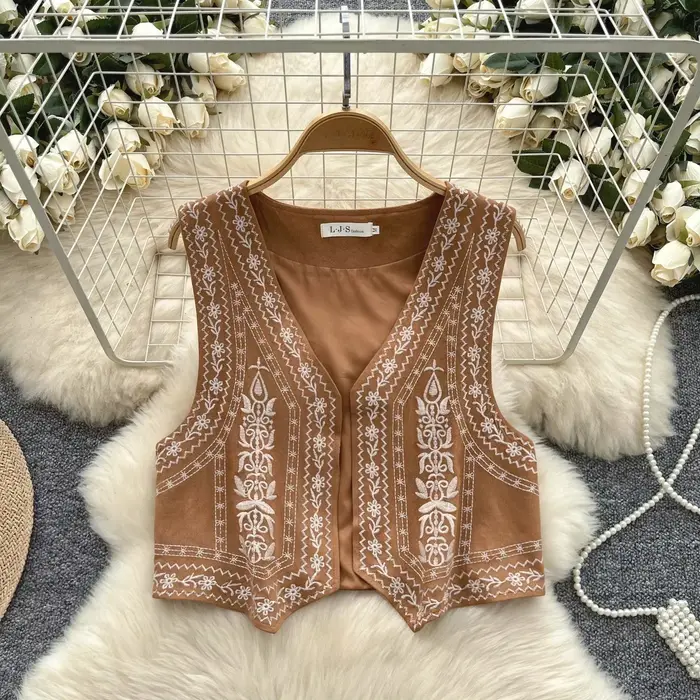 DistMurcia-Haut bohème vintage pour femme, haut chic, broderie douce et élégante, mode coréenne, bas