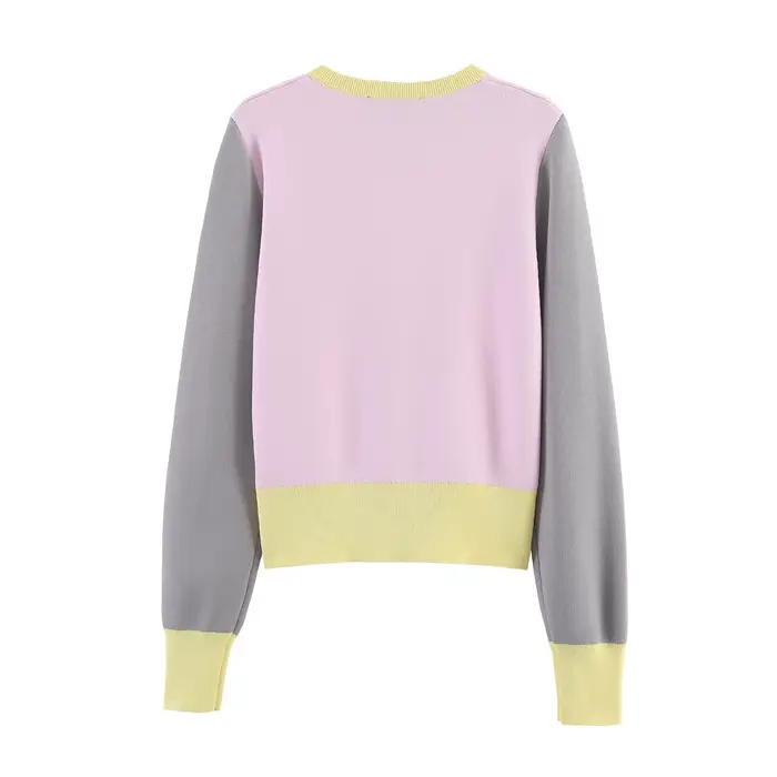 Cardigan en tricot rose et gris pour femme