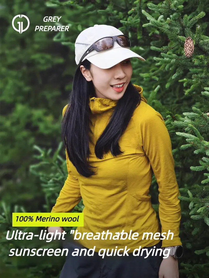 T-shirt en laine mérinos ultra-léger pour femmes protection solaire manches longues randonnée confortable et stylé